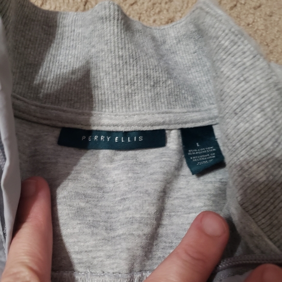 Perry Ellis L marled gray zip pullover sweater mixed media - Picture 3 of 7